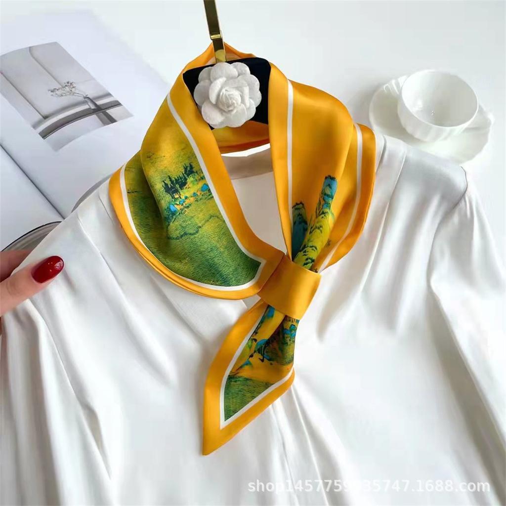 Silk Scarf Small Long Square Scarf Women'S High-End Neck Protection Scarf Professional Matching Shirt Scarf