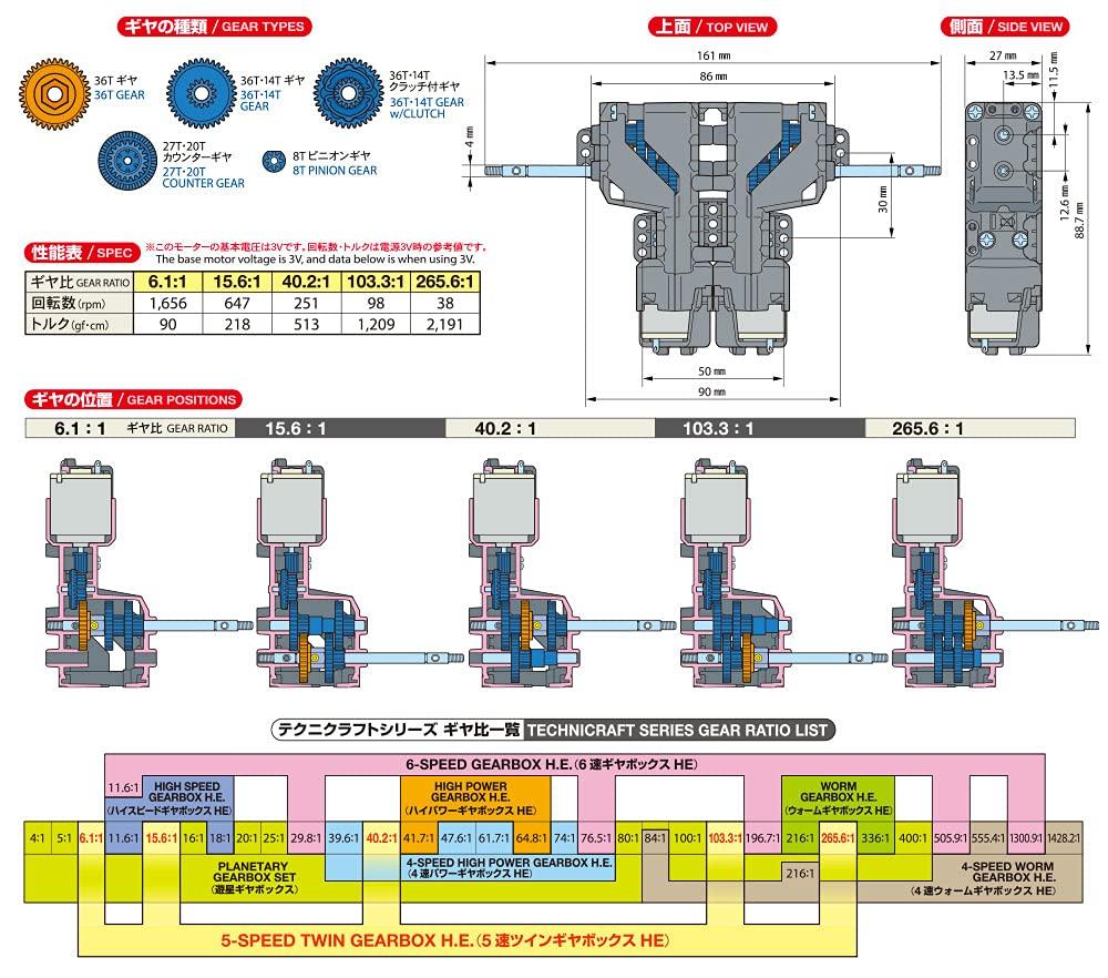 Двойная коробка передач Tamiya Technicraft Series HE 72009 № 9 5-ступенчатая