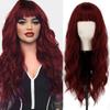 MERISIHAIR Long Ombre Synthetic Orange Red Black Pink Wigs with Bangs Water Wave Synthetic Heat Resistant Fiber Wigs for Women