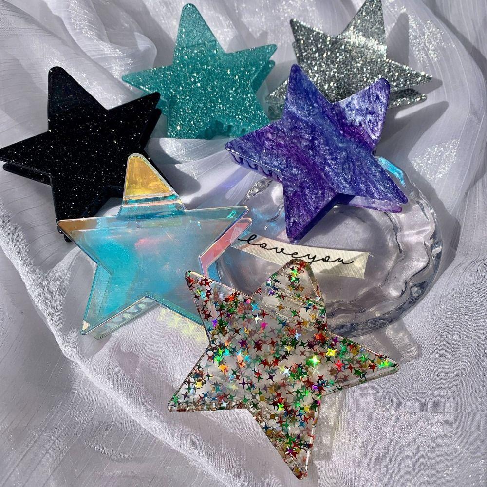 Geometric Five-pointed Star Hair Clip Y2K Large Shark Clip Sweet Korean Style Hair Wear Female