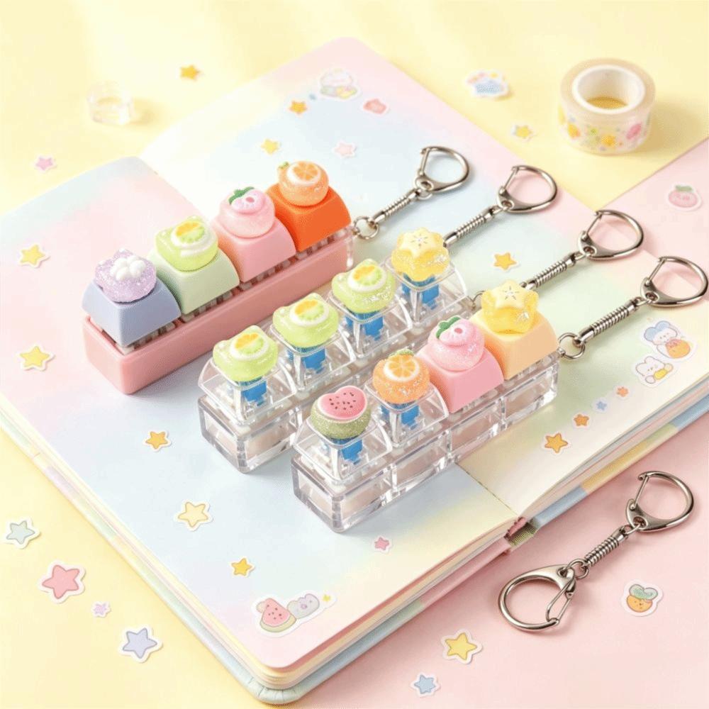 4-Key Reduce Pressure Toy Fruit Push Button Keychain Mini Keychain Pendant Daily Use