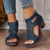 A Pair of Women's Solid Color Square Heel Sandals with Open Toe and Zipper Closure, Suitable for Beach Outdoor High-heeled Sandals
