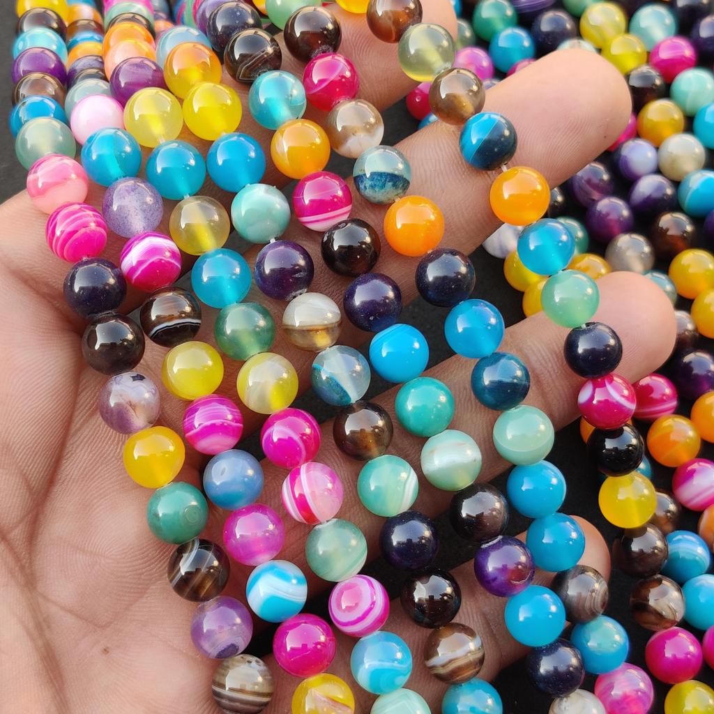 Natural Colored Rainbow Mix Striped Banded Agate Beads, Gemstone Beads, Loose Round Beads, 14-15 Inch Strand, 6mm 8mm 10mm Size Stone Beads.