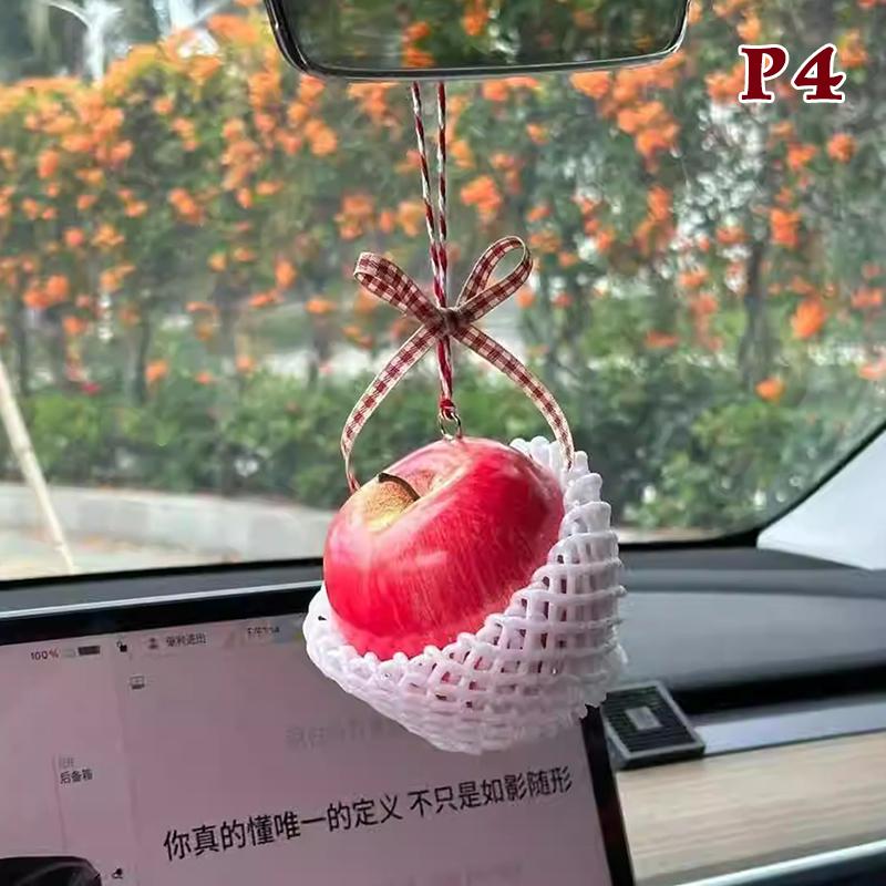 Simulated Fruit Car Ornament Cute Foam Fruit Decoration Persimmon, Orange, Peach Shapes Auto Interior Decor Accessories