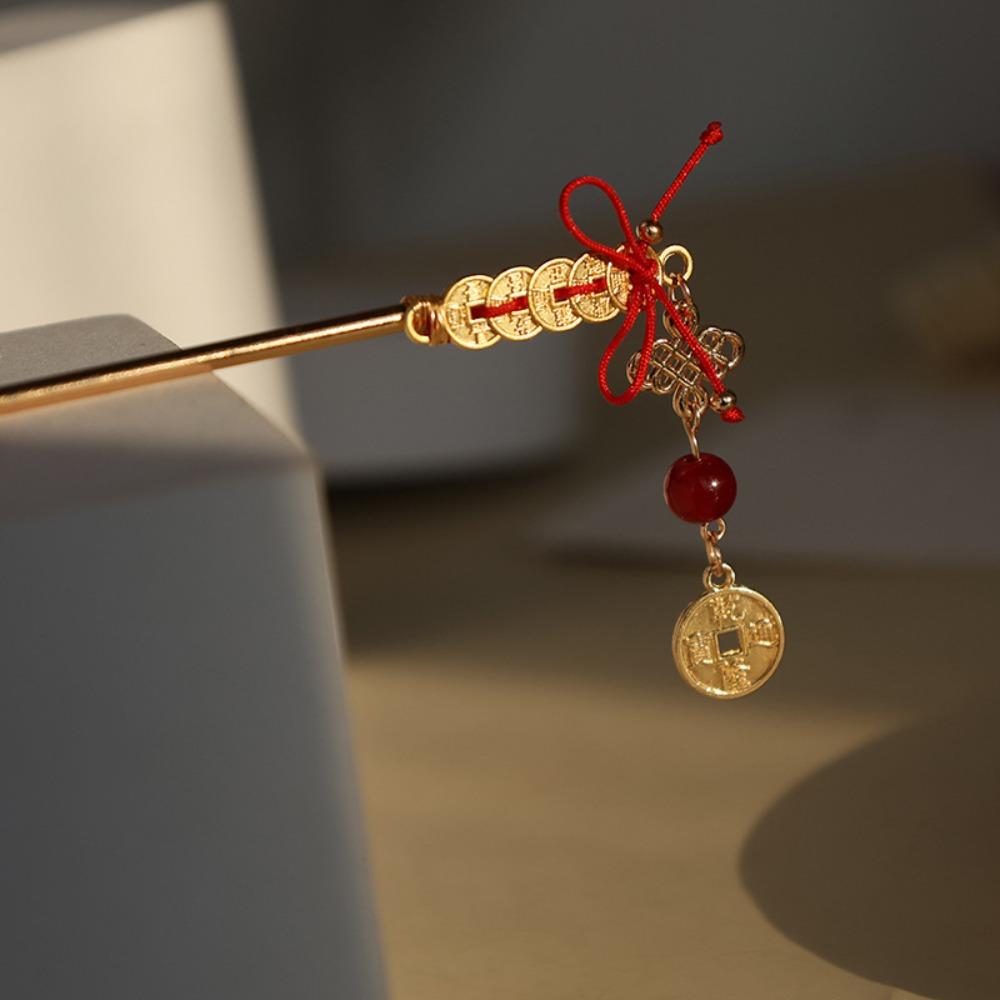 Copper Coin New Year Hairpin Antique Hanfu Hair Fork Elegant Ancient Hair Stick  Women