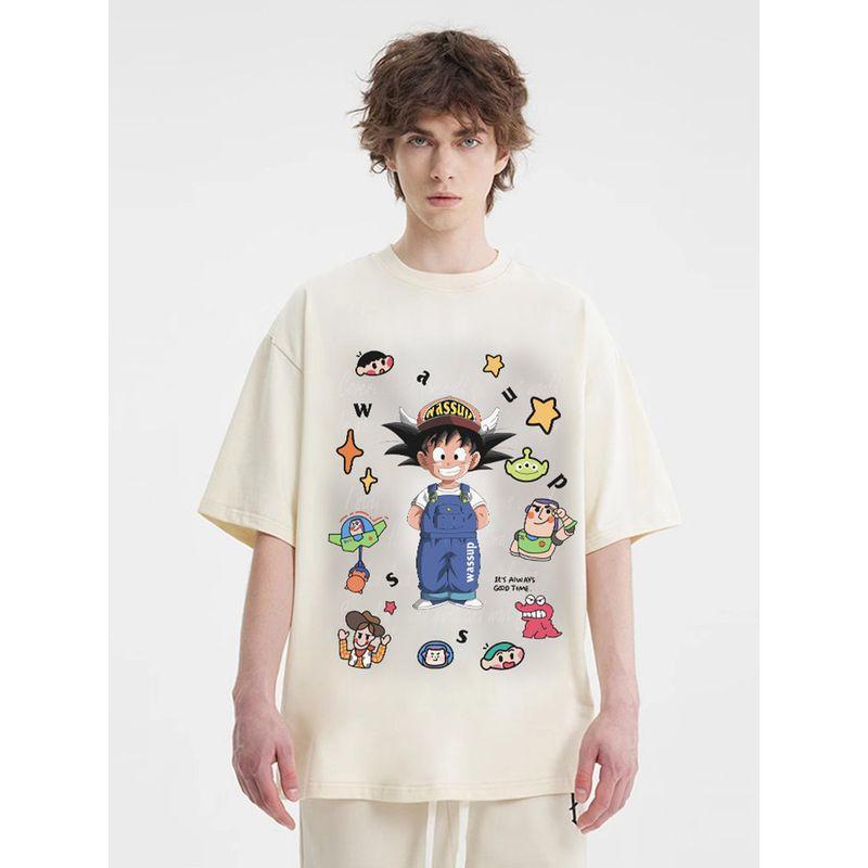 Wassup Heods Heavyweight Trendy Brand Anime Collaboration T-Shirt for Men and Women, New Summer Digital Inkjet Short-Sleeve T-Shirt