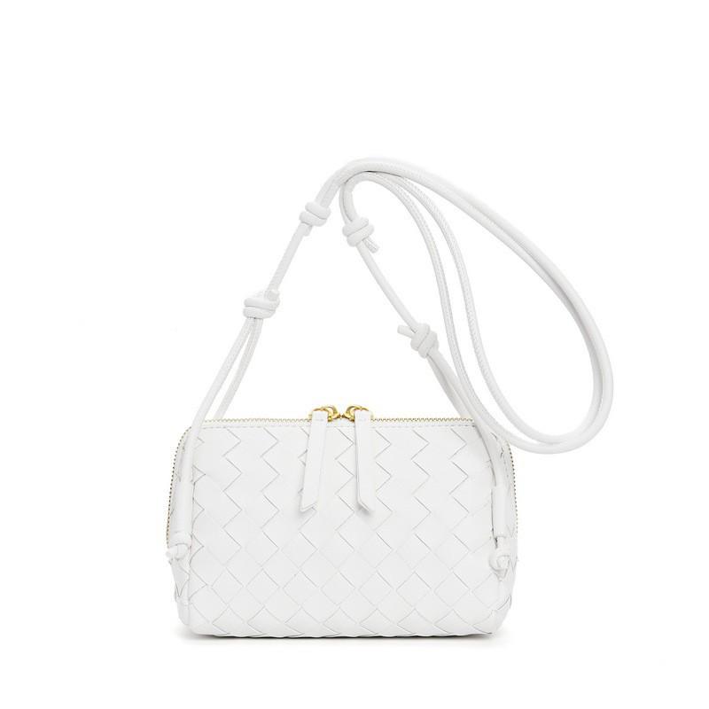 Genuine Leather Mini Camera Bag Woven Design Crossbody Shoulder Women Daily Use Soft Structured Square Purse
