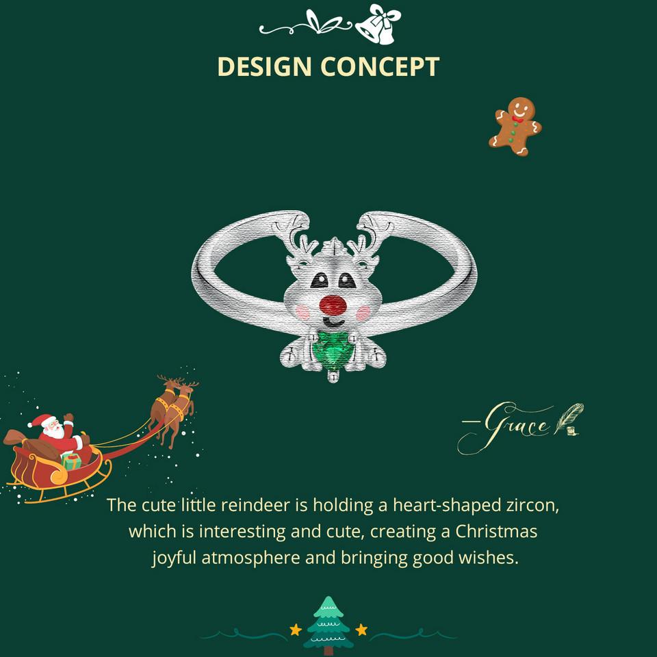 BAMOER, классическое регулируемое кольцо из стерлингового серебра 925 пробы с оленями, зеленое кольцо с цирконом для женщин, рождественский подарок, ювелирные изделия