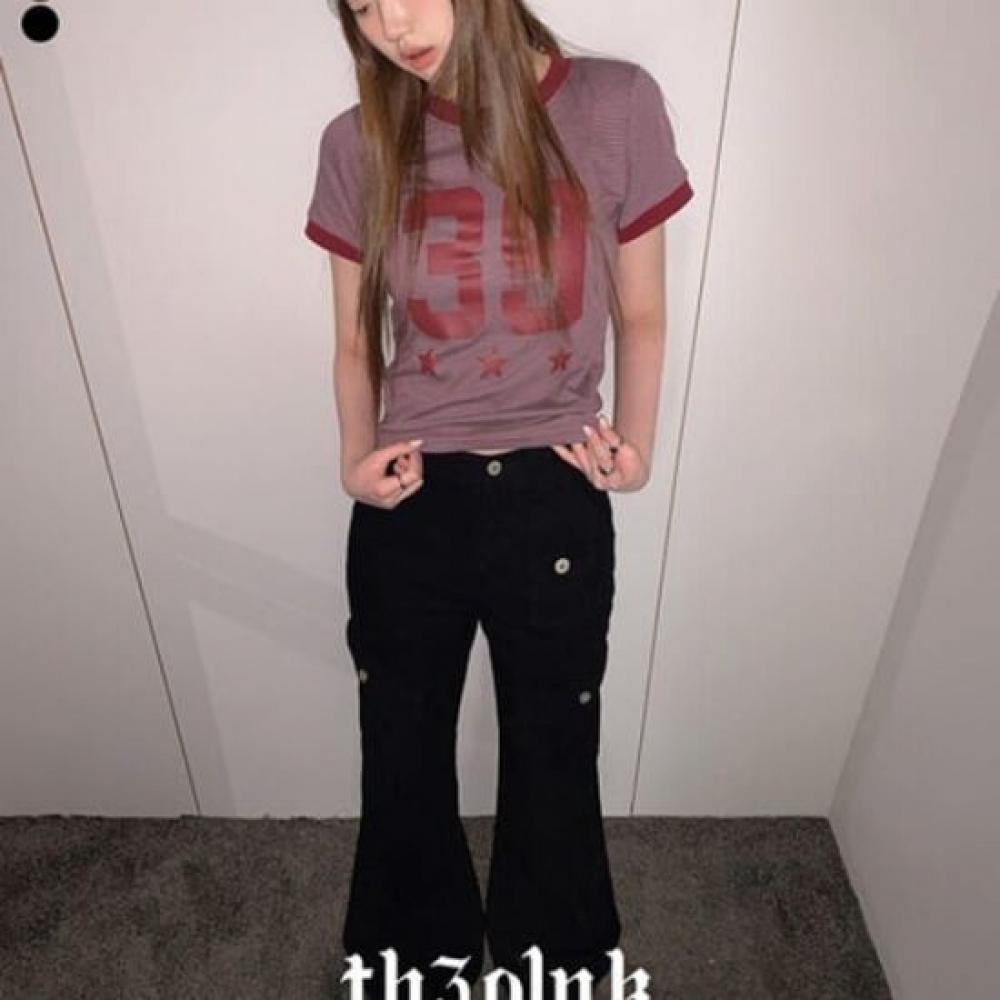 The Pink High Waist Multi Pocket Cargo Bootcut Pants