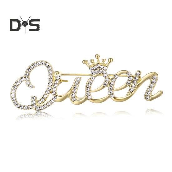 Fashion Rhinestone Queen Letter Brooch Pins for Women Luxury Crown Corsage Party Wedding Gifts Clothing Accessories