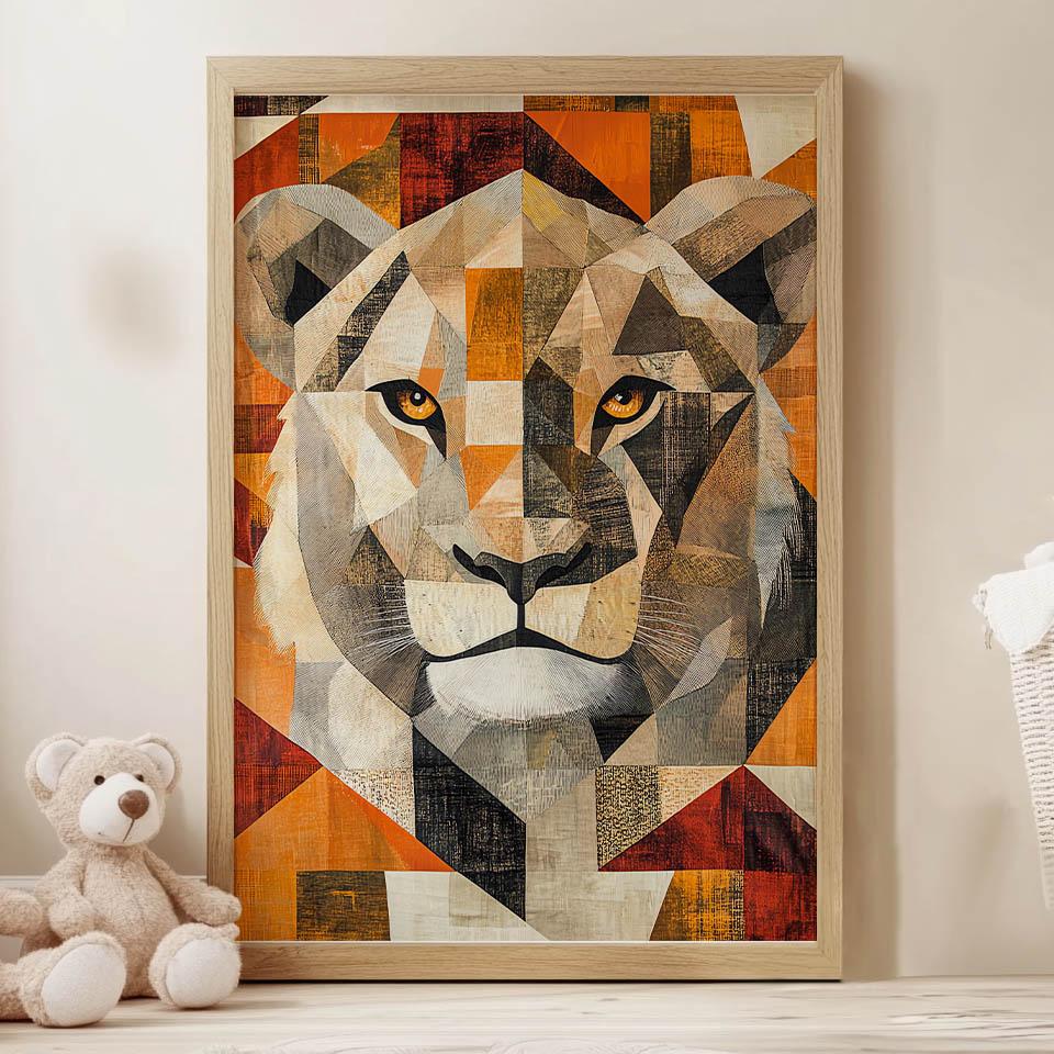 Plakat Lew W Geometrii Plakat Lew W Geometrii, 70X100 Cm, Rama Drewniana Ciemny Brąz, Papier Matowy 230 Gsm