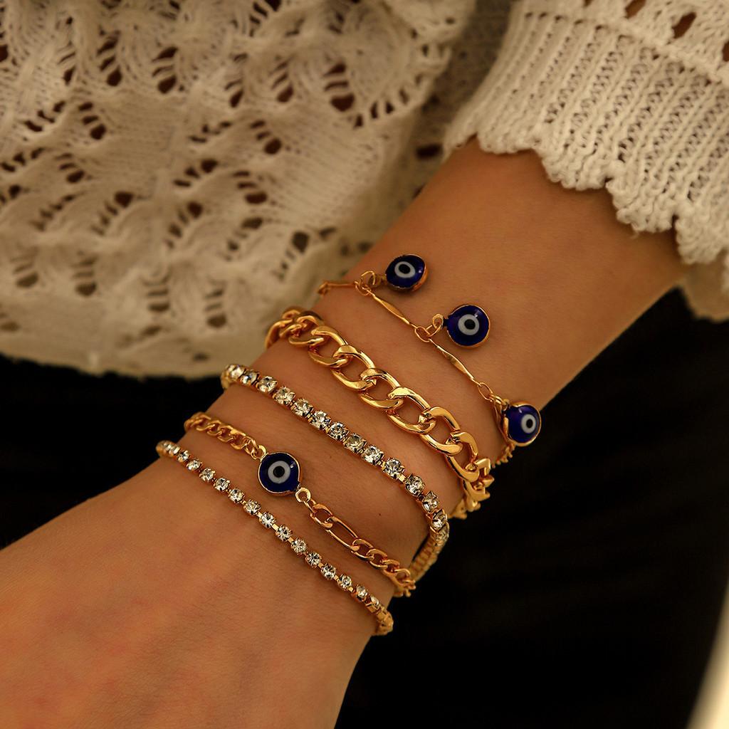iF ME 5 шт./компл. Роскошный набор браслетов «Злые глаза» для женщин, регулируемые золотые браслеты, аксессуары, ювелирные изделия