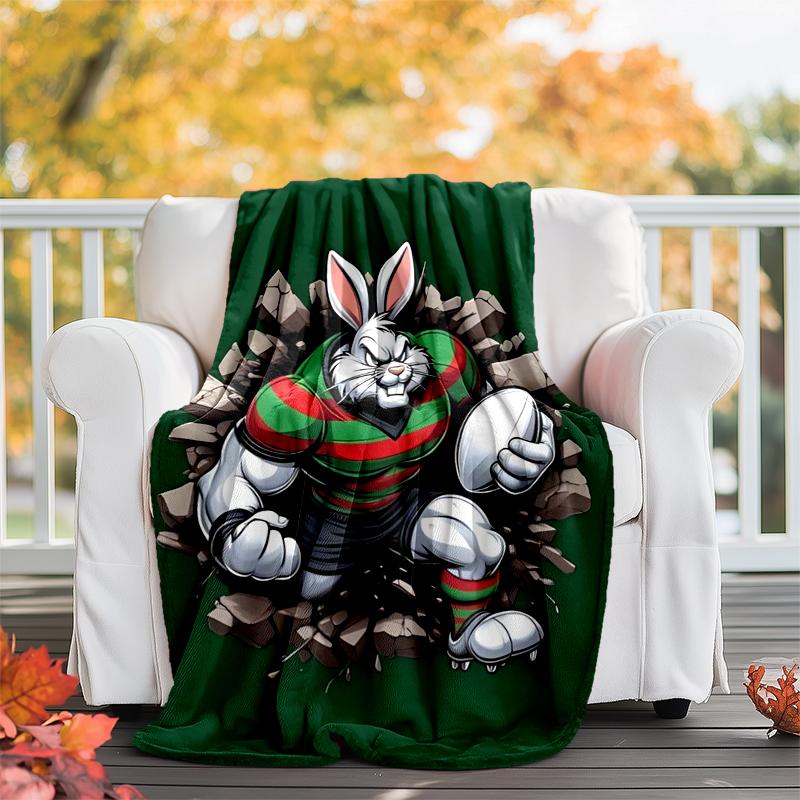 South Sydney Rabbitohs Flannel Blanket Soft All-Season Throw, Design for Camping, Car Travel, Hiking Sofa, Bed, Office Perfect Gift for Parties