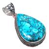 Tibetan Turquoise Gemstone Handmade 925 Sterling Silver Jewelry Pendant 2.17" AH-807