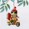 Christmas Frog Ornament Cartoon Frog with Santa Hat Riding Motorcycle Acrylic Pendant Xmas Tree Hanging Decoration for Tree Window Car Decor