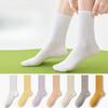 Ladies Spring and Autumn Cotton Pure Color 7A Antibacterial Breathable Medium Barrel Boneless Exercise Long Socks