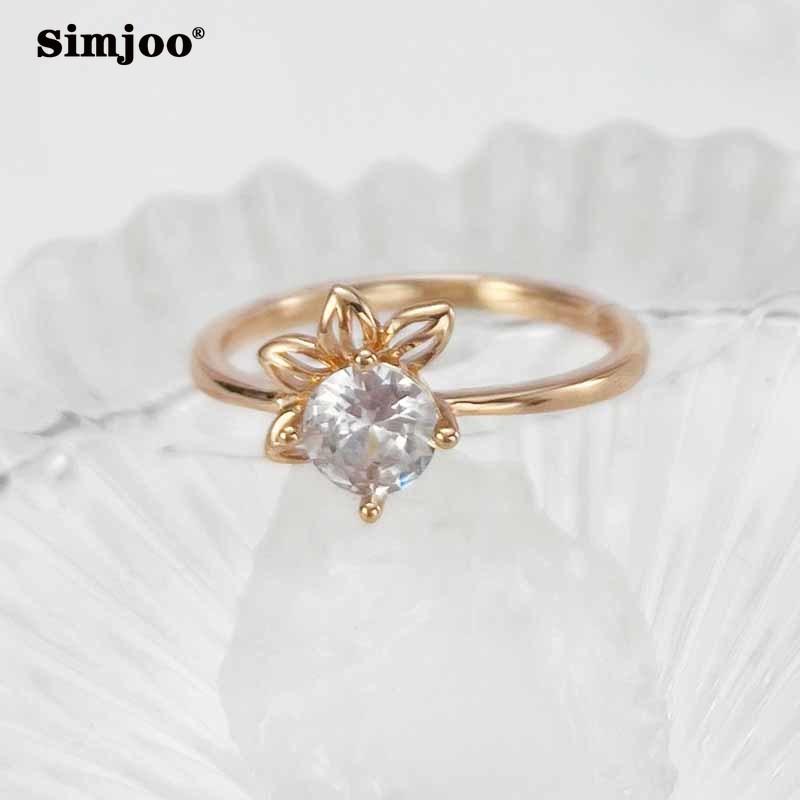 SIMJOO Новое модное простое кольцо с лепестками цвета розового золота для женщин