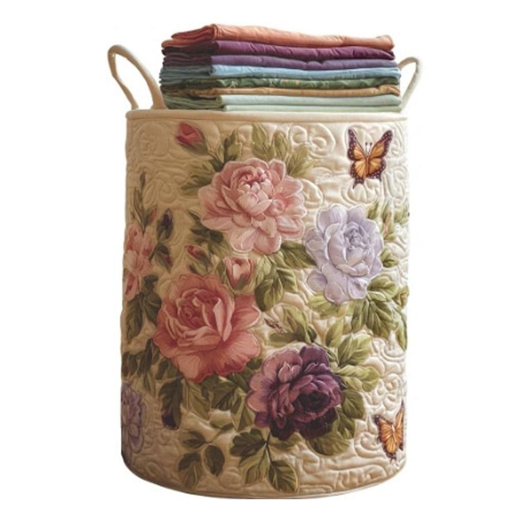 with Handle Quilted Laundry Basket Foldable Clothes Toy Organizer Fabric Floral Storage Bag