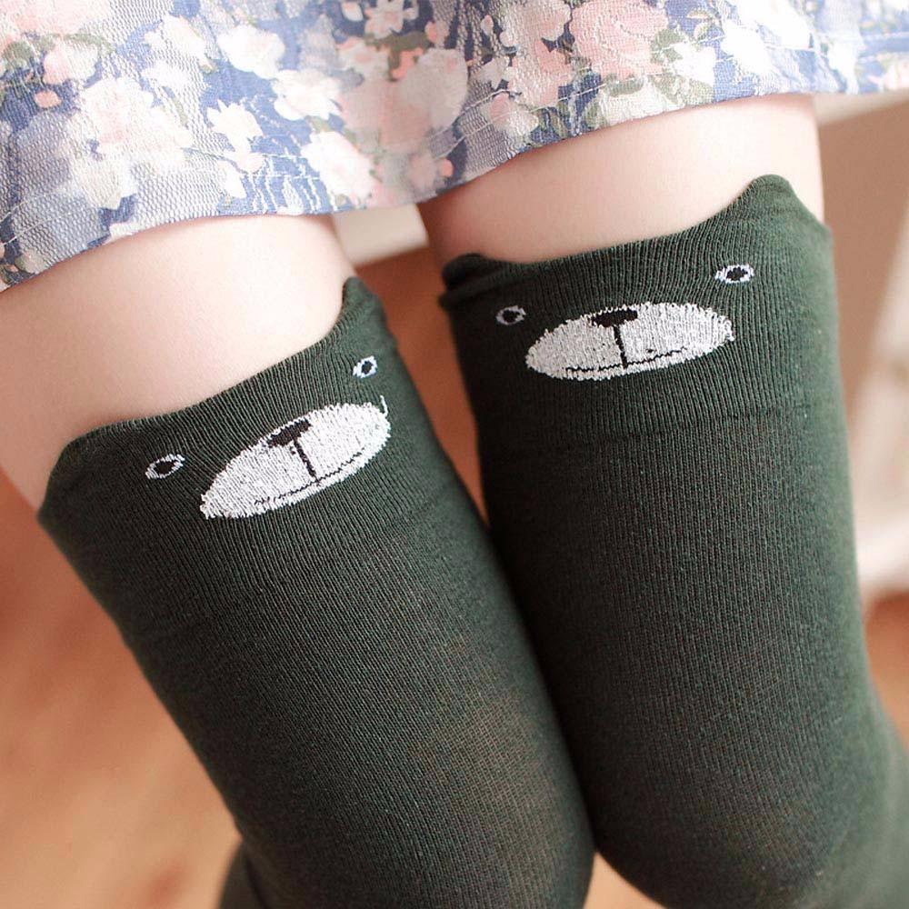 Women Winter Cat Bear  Knitted Over Knee Long Boot Thigh-High Warm Socks