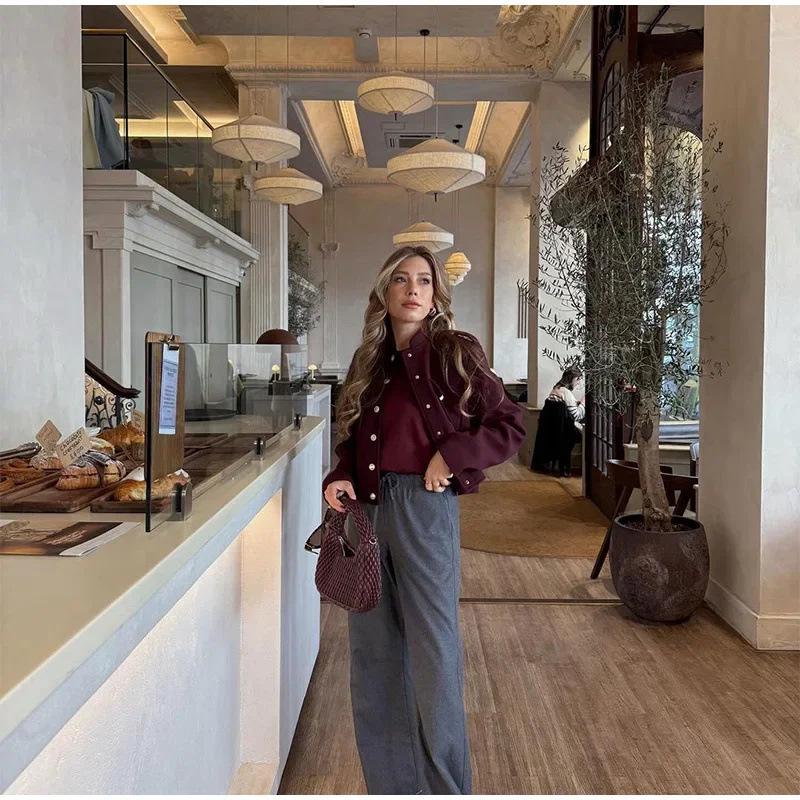 Стильная женская двубортная короткая куртка в ретро-стиле с воротником-стойкой в европейском и американском стиле