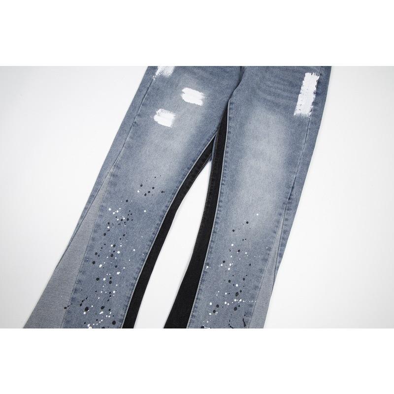 RogueWave High Street Washed Jeans Retro Personalized Straight-leg Splicing Flared Pants Trendy Denim Trousers