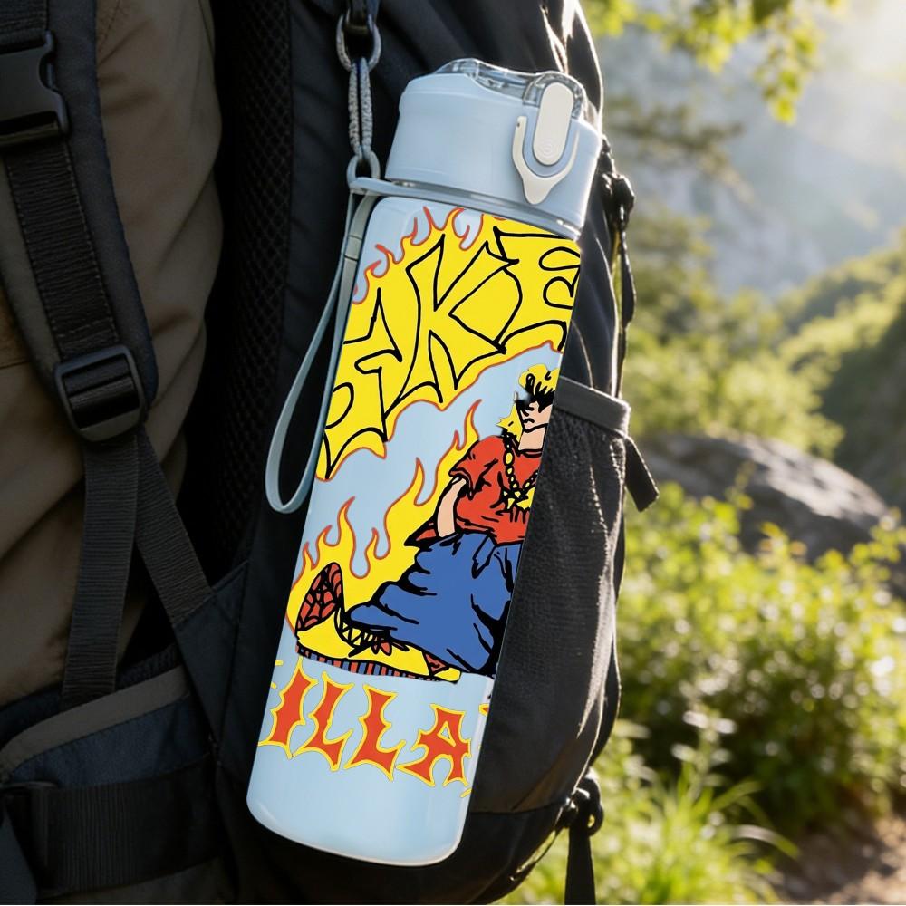 1PC Yellow Cartoon Comic 750ml sports water bottle leakproof straw lid outdoor office home