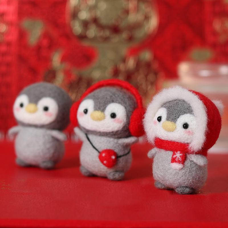 Cute Animal Wool Felt Penguin DIY Material Package Handmade Craft Needle Felting Kit Non-finished Doll Felt Poked Kitting Set