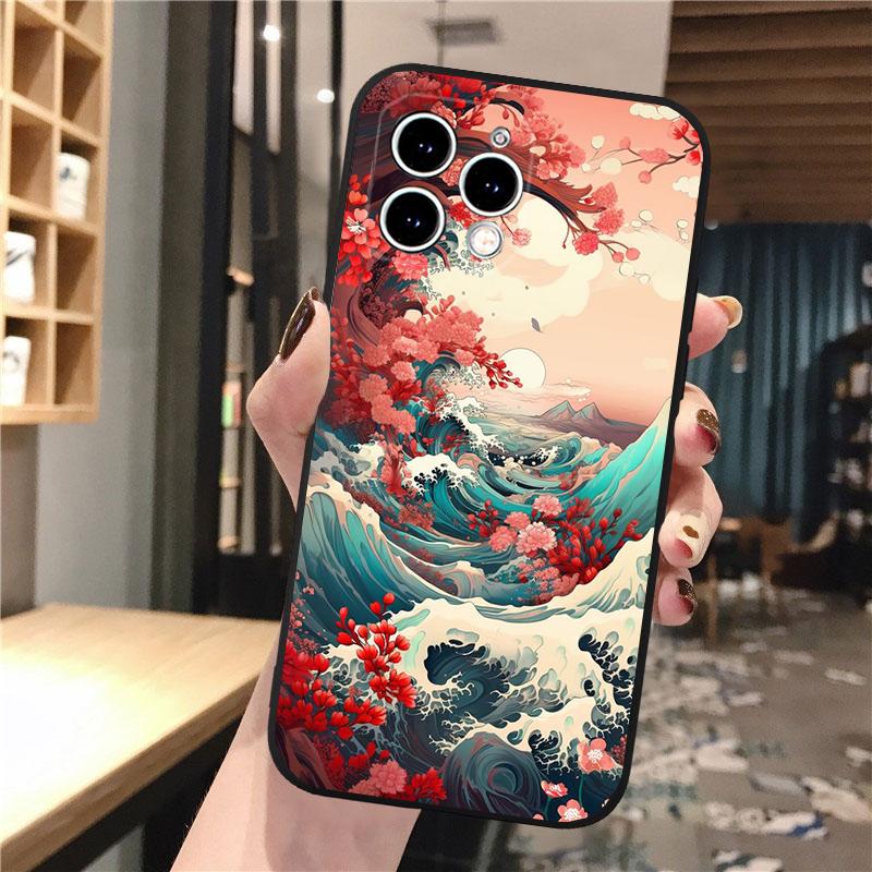 Красивый пейзажный чехол Moon Wave Art для iPhone 15 14 Pro Max 13 12 11 Pro Max XSMax XR 12 13 mini 14 Plus