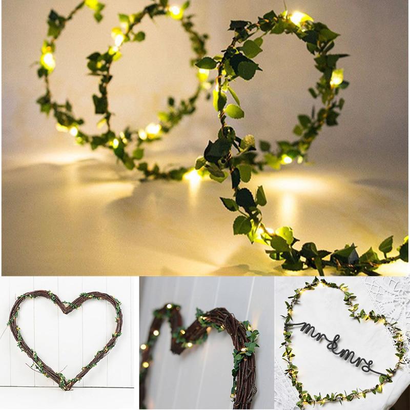 1pc Artificial Green Leaf LED String Lights, LED String Lights Battery Operated Vine Fairy String Lights Hanging Garland Copper