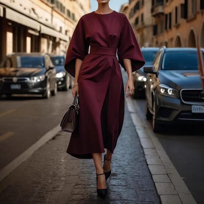 Женское модное элегантное платье с завышенной талией, повседневное платье с рукавами «летучая мышь»