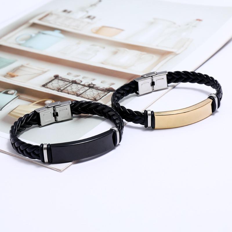 Beautiful jewelry braided stainless steel men bracelet casual glossy leather bracelet bracelet