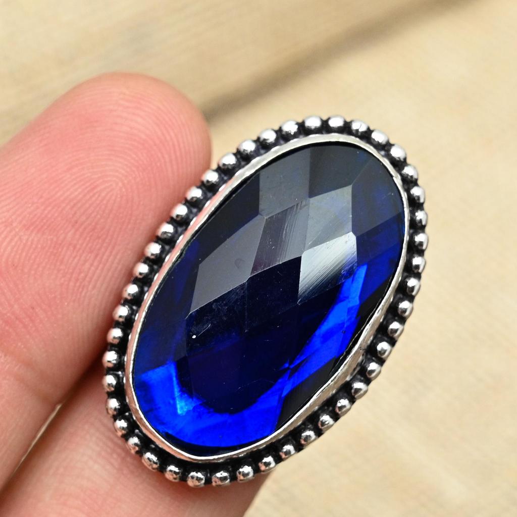 Кольцо из стерлингового серебра 925 пробы с голубым сапфиром, созданное в лаборатории, подарок для женщин