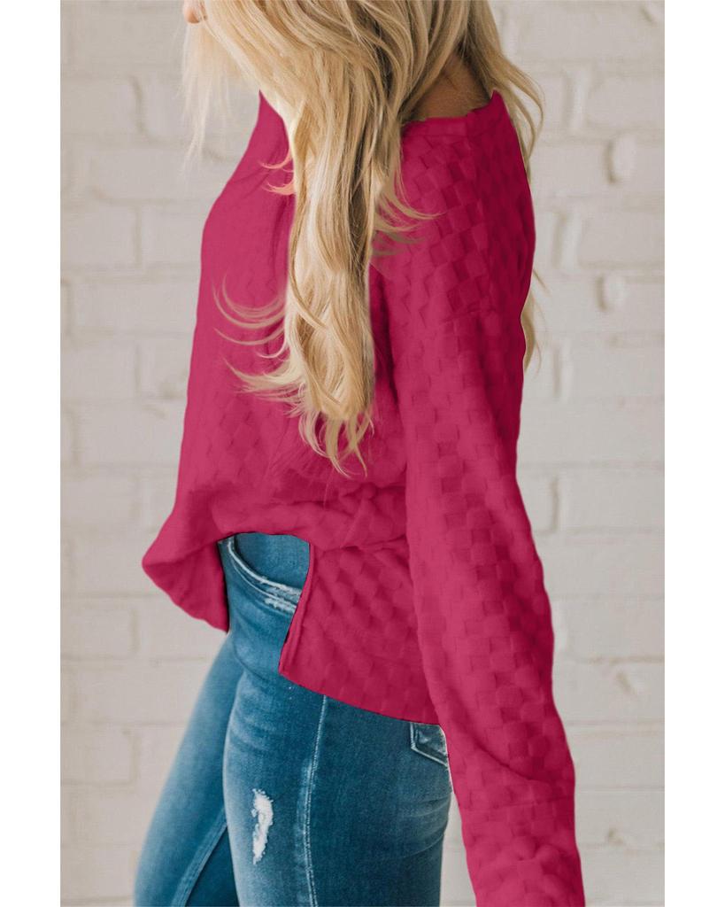 Azura Exchange Rose Red Solid Textured Thumbhole Sleeve Top