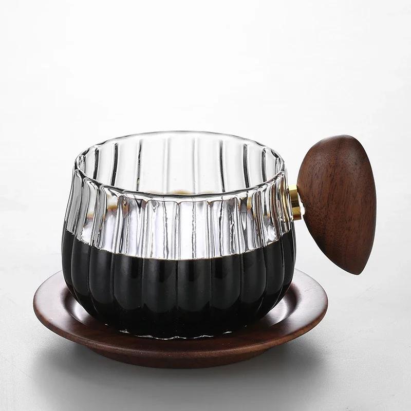200ML Heat-resistant High Boron Silicon Glass Coffee Mug with Wooden Handle Ice American Latte Cup Tea Cup Household Water Cup