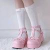 Fashion New Sweet Heart Buckle Wedges Mary Janes Women Pink T-Strap Chunky Platform Lolita Shoes Woman Punk Gothic Cosplay Shoes 43
