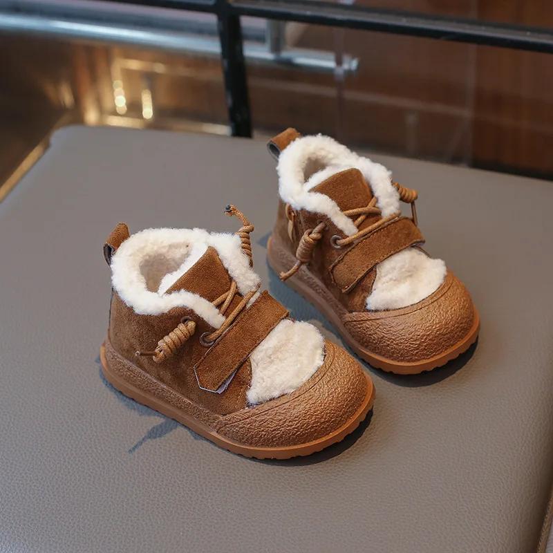 2024 Winter Kids Snow Boots Soft Bottom Girls Causal Cotton Shoes Fashion Versatile Outdoor Children Boys Plush Boots Hook Loop