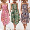 Women Summer Sexy Retro Print Strapless Waisted Tube Dress