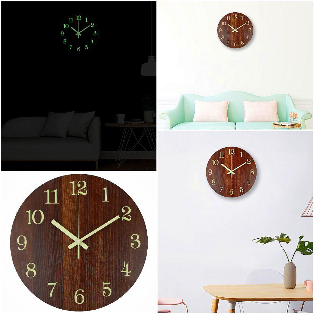 Luminous Wood Wall Clock Wood Rustic Wall Clock Decorative Wall Hanging Clock for Kitchen