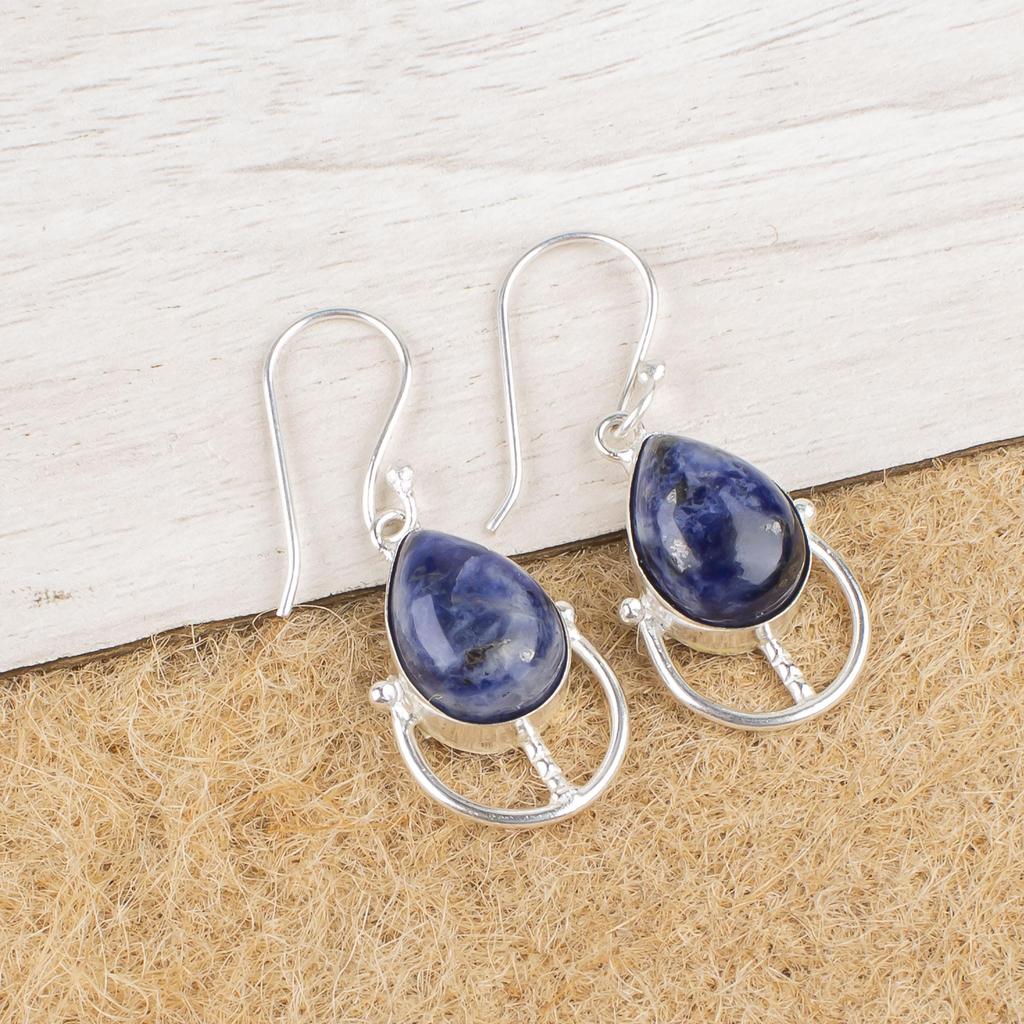 Серьги ручной работы с драгоценными камнями содалит, серьги из цельного серебра 925 пробы, антикварные украшения, серьги для подарка на помолвку