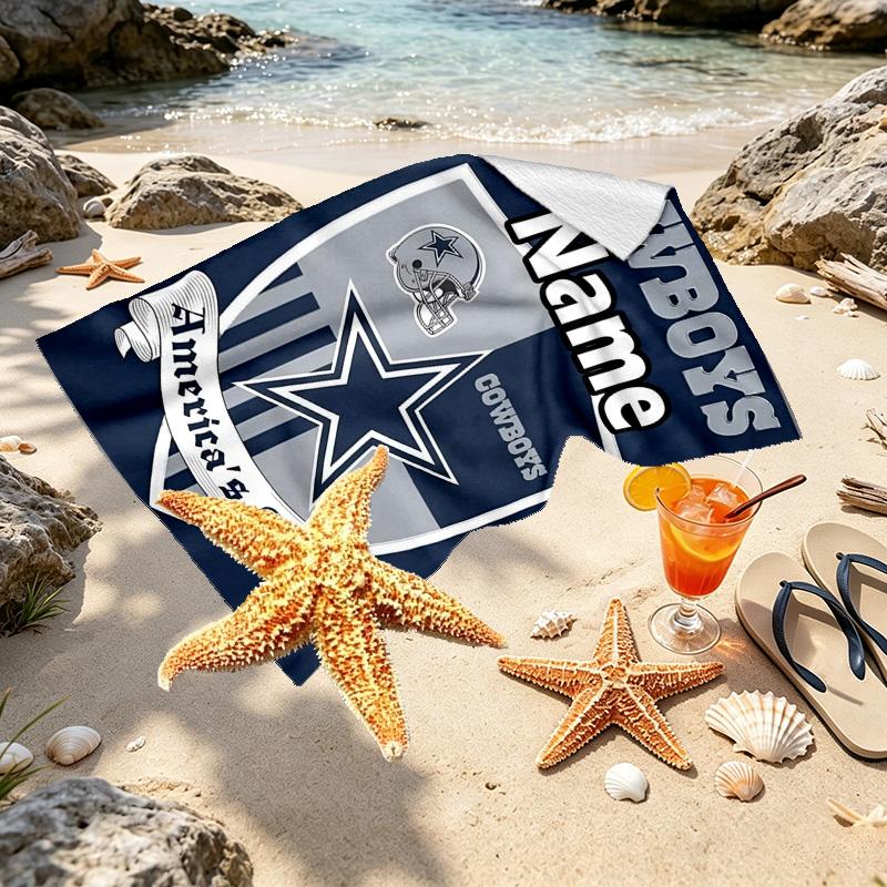 Custom Name Personalized Dallas Cowboys Print Beach Towel, for Trip Camping Beach Party Home Decor, Birthday Gift for Family & Friends