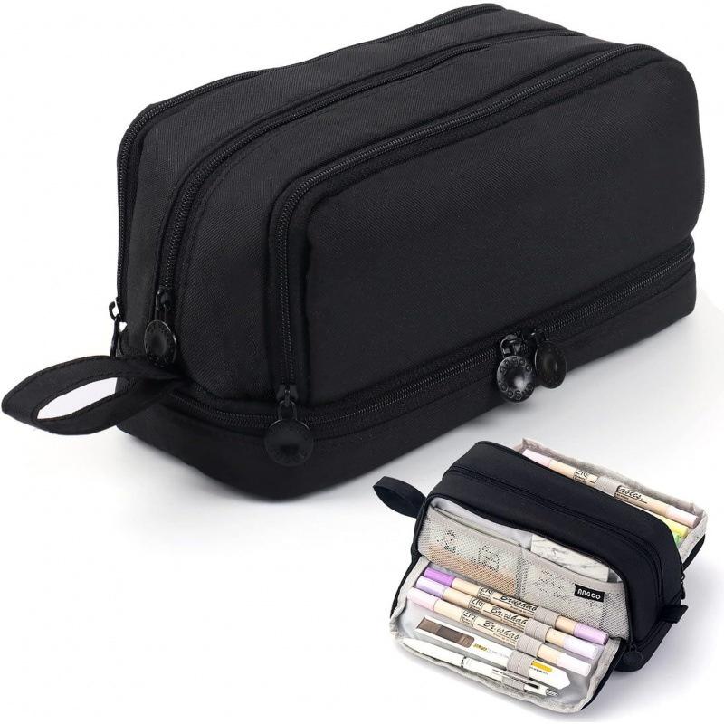 Cross-border Fabric Pencil Case Stationery Bag Student Macaron Color Double Window Multi-function Learning Zipper