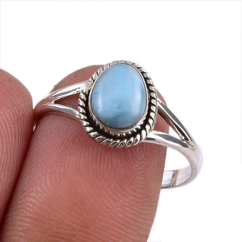 Natural Republic Larimar Gemstone Handmade 925 Sterling Silver Ring Size 9 S1V75