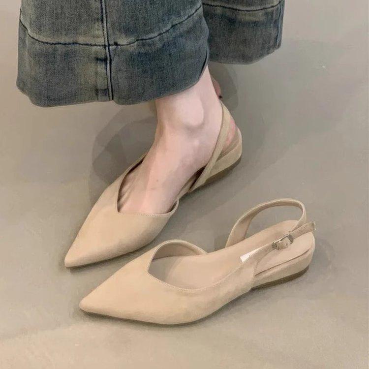Fashion 2025 New Elegant Velvet Surface Pointed Toe Hollow Out Wedge Heel Ladies Shoe Sweet Fairy Style French Atmosphere Summer Sandals
