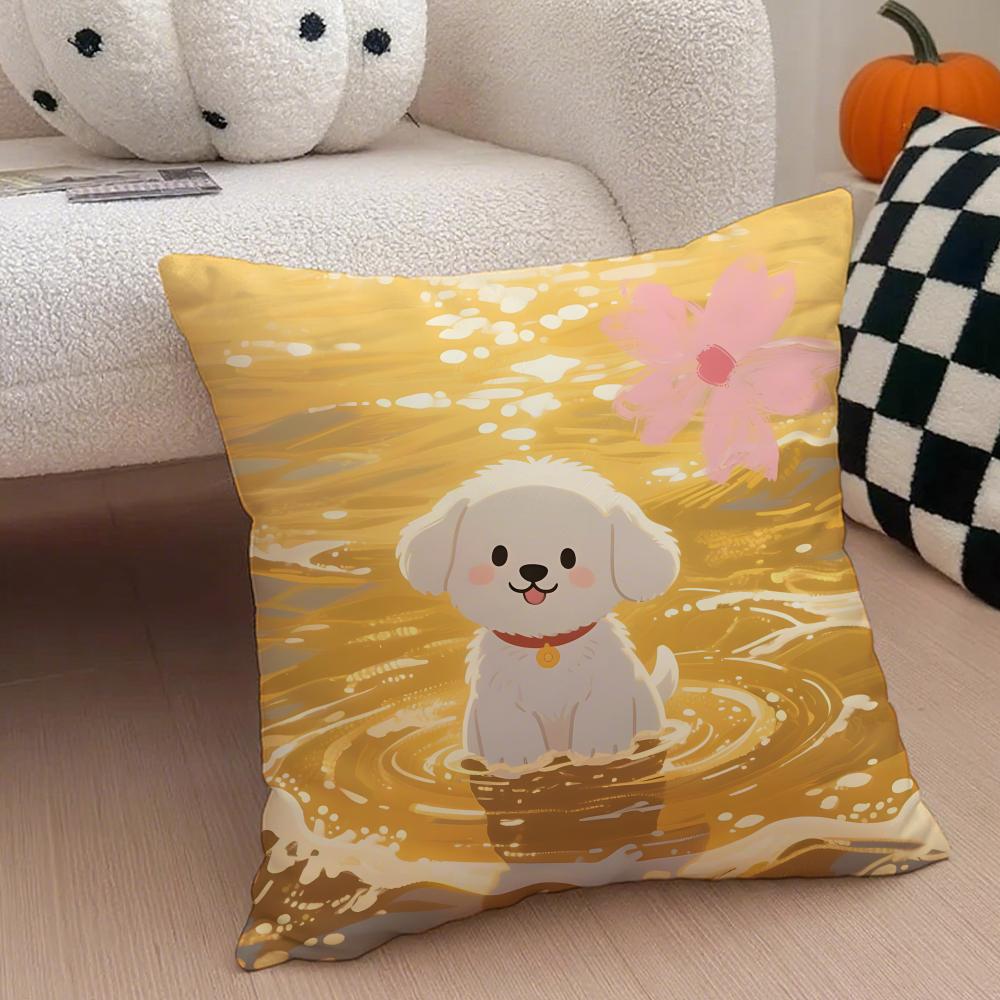 Cute Bichon Frise Pet Cushion Cover Throw Pillow Cover Hidden Button Durable Polyester Chair Cushion