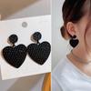 Черные серьги-капли с двойным сердцем, модные серьги из сплава с кристаллами, милые корейские милые ювелирные изделия, подарок