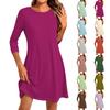 Women's Fashion Casual Solid Color Round Neck Three-quarter Sleeve Short Dress