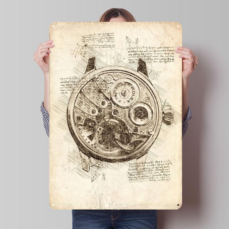 Внутренности Rolex Металлический постер Da Vinci Фотографии Предметы для украшения стен Настраиваемые металлические жестяные таблички для украшения стен Мужская пещера
