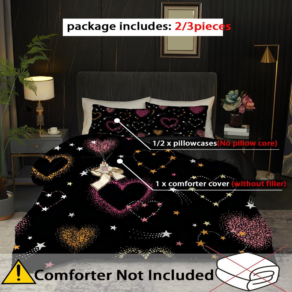 Colored Heart Shape Pattern 3D Printed Duvet Cover Black Style Abstract Art Luxury Quilt Cover Set Soft Comfortable Bedding Set