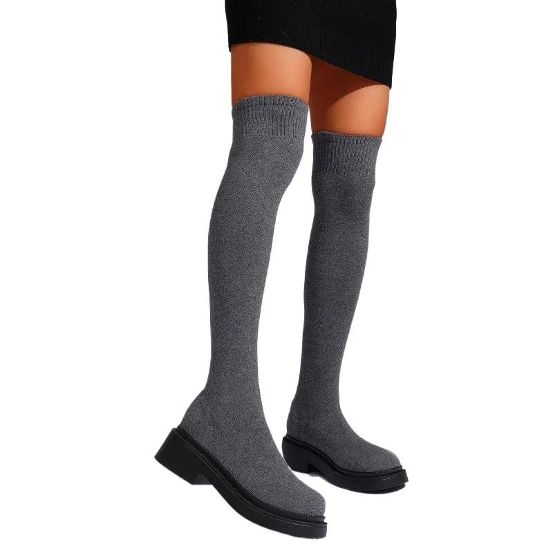 Высококачественная женская обувь, женские сапоги выше колена, модные круглые носки, современные сапоги, женская распродажа, носки больших размеров, сапоги