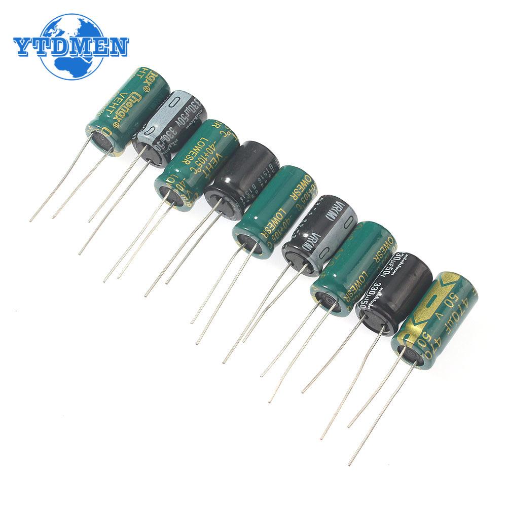 Комплект электролитических конденсаторов 1 мкФ-2200 мкФ Ассортимент алюминиевых электролитических конденсаторов 16 В 25 В 50 В